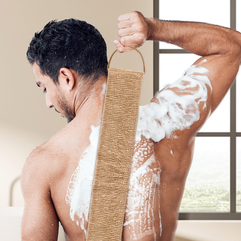 GoldOars Back Scrubber for Shower Bamboo Fibre Exfoliating Scrubber Sponge