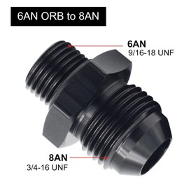 VehiMata 8AN Male Flare to AN6 ORB O-Ring Straight Boss Fuel Pump Rail Fitting Adapter Aluminum Black 1PC