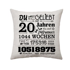 Decorative Cushion Covers, Birthday Gift for Men and Women, 6–50th Birthday, Gifts for Mum Aunt Dad Grandma Grandpa Sister Friend, Gifts for Her, Gifts Ideas, 45 x 45 cm (20th)
