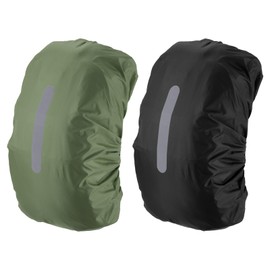 [PATIKIL] 40-50L Waterproof Backpack Rain Cover Set of 2 Non-Slip Backpack Cover with Vertical Reflective Strap for Hiking Camping Hunting M Black/Army Green