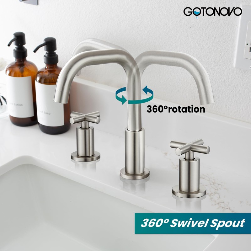 gotonovo 8 inch Widespread 3 Hole Bathroom Sink Faucet,2 Cross