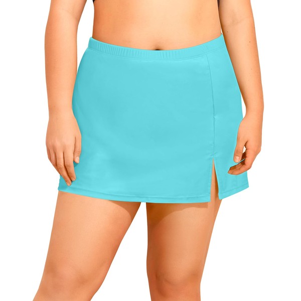 Holipick - Falda de natación de talla grande para mujer, con control de abdomen, cintura alta, parte inferior de traje de baño con abertura lateral y braguita integrada, Azul, 20 Plus