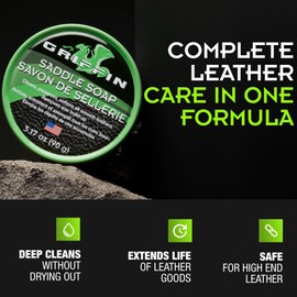 Griffin Leather Saddle Soap – 3.17 Oz –Deep Cleans & Softens Boots & Shoes – Premium Care Soap for Restoration, Conditioning & Shine – Gentle Leather Soap Cleaner for Long-Lasting Protection
