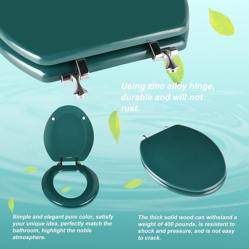 Angol Shiold Wood Toilet Seat, Zinc Alloy Hinges (Elongated, Dark