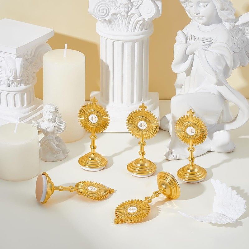 GLASSWINDS 8 Pcs Gold Standing Cross Decor, Catholic Monstrance Statues