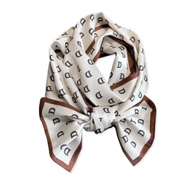 LumiSyne Silk Scarf Women's Skinny Scarf Checked Printed Letters Pattern Classic Retro Style Long Tie Scarf Lightweight Slim Bandana Headdress Handle Wrap Ribbon, beige letters