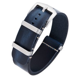 BINLUN Leather Watch Straps Crazy Horse Oiled Leather Watch Bands 18mm 19mm 20mm 21mm 22mm 24mm Replacement One-Piece Watchbands for Men and Women Silver & Black Buckle