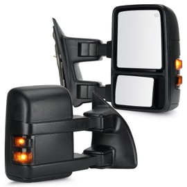 Youxmoto Towing Mirrors fit for 99-07 for Ford for F250 F350 F450 F550 Super Duty Pickup Truck Mirrors, Heated, Manual Telescoping/Folding; Turn Signal; Black