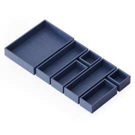 SpaceAid 7-Piece Bamboo Drawer Organizer Storage Boxes Set, Wood Tray Junk Drawer Organizers Multi-Use Divider Bins for Kitchen, Bathroom, Office Desk and Makeup Organization (7 Pack, Navy Blue)