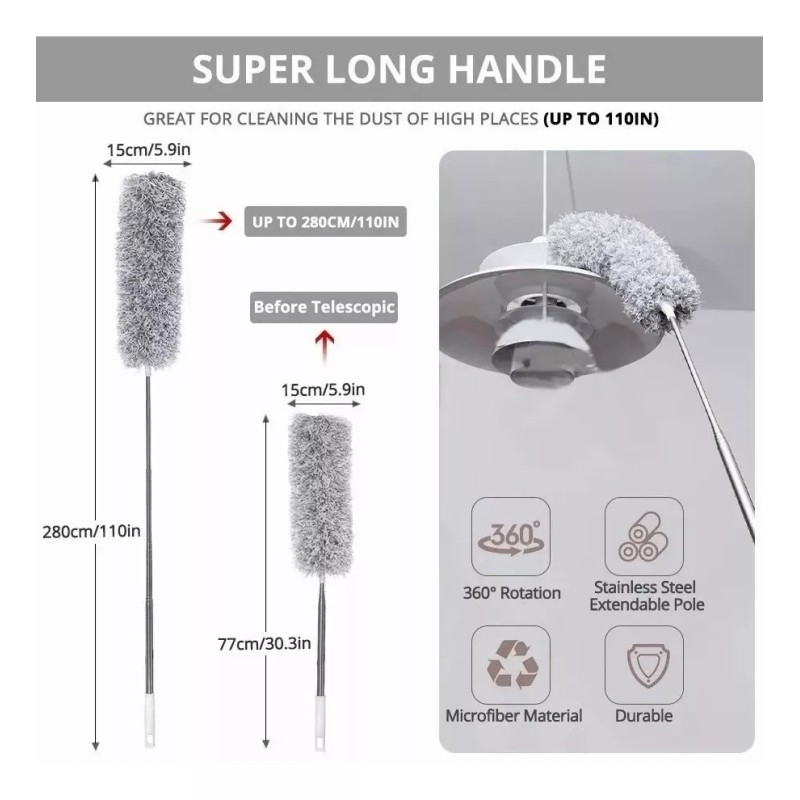 Dolores Plumero Retractil Plegable Microfibra Limpiador Polvo Techos