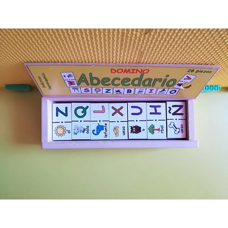 Domino Dominó Abecedario, Texto-imagen Madera, Educativo, Didáctico