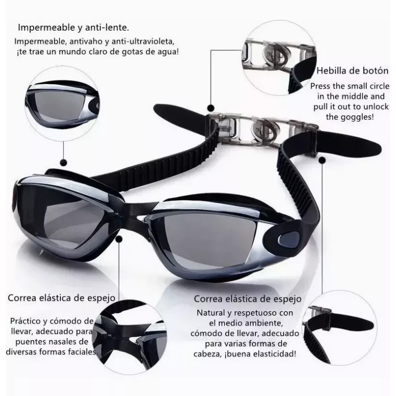 Dolores Gafas Natación Con Caja, Antivaho Goggles+clip Nariz+tapones