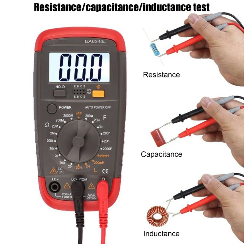 UA6243L Handheld LED Digital Multimeter Capacitance Meter Resistance Tester 1999