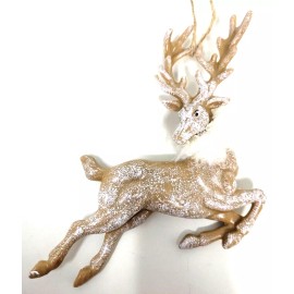 Holiday Style Christmas Brown Leaping Reindeer Plastic Ornament Hanging 5 1/2" Tall Jumping
