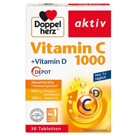 Doppelherz Vitamin C 1000 - High Dose Dietary Supplement Tablets with Vitamin C and D to Support The Immune System And Protect Cells - 1 x 30 Tablets