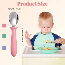 Pimoys 6 Pieces Toddler Spoons Baby Spoons for Self-Feeding, Stainless Steel Kids Spoons with Plastic Handle Metal Toddler Utensils Children's Silverware Set BPA Free, Dishwasher Safe