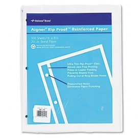 National Brand : Heavyweight 20-lb. Reinforced Bond Filler Paper, Unruled, 11 x 8-1/2, 100 Sheets -:- Sold as 1 PK