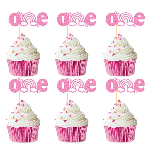 Ercadio - Paquete de 24 adornos bohemios para cupcakes, diseño de arco iris, color rosa, bohemio, arcoíris, 1 para tartas, decoración de cumpleaños, baby shower, decoración de fiesta