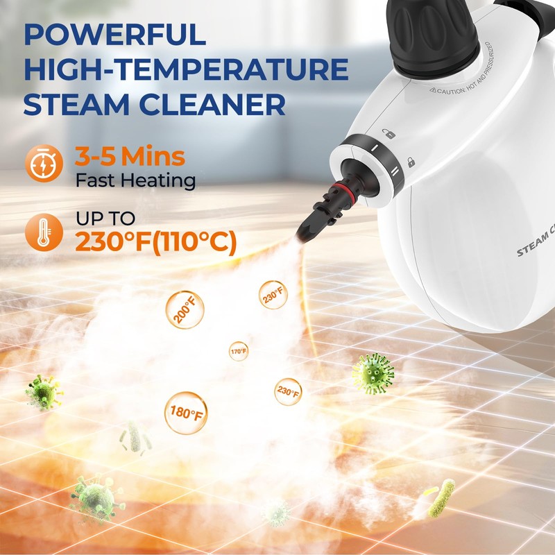 LABIGO Steam Cleaner, Pressurized Handheld 13pcs Multi-Purpose Natural Deep Cleaning