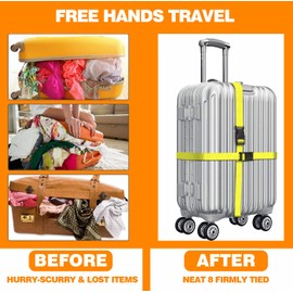 Fachoige 4 Pack Luggage Straps for Suitcases, Luggage Straps, TSA Approved Heavy Duty Suitcase Belts with Quick Release Buckle, Premium Accessory for Travel Bag Closure (Yellow)