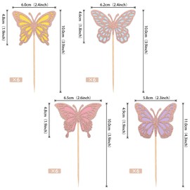 24 piezas de decoración de magdalenas de mariposa montadas en oro rosa con purpurina de doble capa 3D de mariposa para baby shower, magdalenas de alimentos, decoraciones para bodas, aniversarios, niños, fiestas de cumpleaños