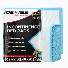 Disposable Incontinence Bed Pads | 60 x 90 cm Premium High Absorbency Incontinence Bed Sheets | Bed Pads for Kids & Adults | Maternity Bed Mats | Waterproof Mattress Protector (60 x 90cm, 50, count)