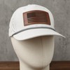 American Flag Trucker Hat with Leather Patch,Curved 5 Panel Rope