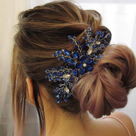 Aimimier Bridal Royal Blue Crystal Hair Comb Sapphire Hair Piece Prom Party Festival Wedding Hair Accessories for Women and Girls