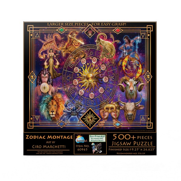 SUNSOUT INC - Zodiac Montage - 500 pc Large Pieces Jigsaw Puzzle by Artist: Ciro Marchetti - Finished Size 19.25" x 26.625" - MPN# 60965