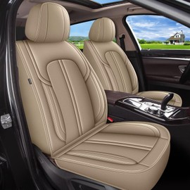 DISUTOGO Car Seat Covers Full Set Fit for Hyundai Tucson 2010-2024 2025: Waterproof Faux Leather Seat Cover Automotive Seat Cushion Protectors Compatible Airbag (5 Seats, Beige)