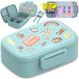 BEARFOOT Children's Lunch Box with Compartments, BPA-Free, Lunch Box, Bento Box, Lunch Box Girls & Boys, Snack Box, 100% Leak-Proof, Lunch Box for Nursery, School (Sticker Mint)