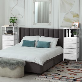 YBING Nightstand with 4 Drawers End Table White Bedside Table with Storage 36 Inch Tall Night Stand for Bedroom Living Room, Wood Top