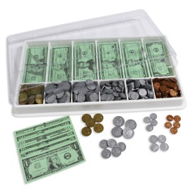 Learning Advantage Classroom Money Kit | Set of 1,000 Bills and Coins | Designed and Sized Like Real US Currency | Teach Currency, Counting and Math with Play Money | Includes Storage Tray and Lid