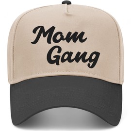 Mom Gang Vintage Trucker Hat | Classic Retro Hat for Mothers | Premium Snapback Hat for Women (US, Alpha, One Size, Black/Khaki)