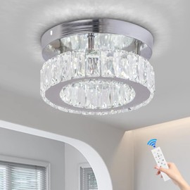 xychfantligh 7.8" Crystal Chandelier Modern LED Ceiling Light Mini Flush Mount Ceiling Light Fixtures K9 Crystal Round Small Chandeliers for Hallway Bedroom Kitchen (Dimmable with Remote)