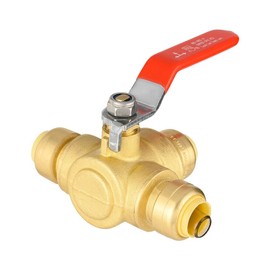 EFIELD 1/2" PUSH FIT 3 WAY BRASS BALL VALVE, FULL PORT, LEAD FREE , UPC CERT