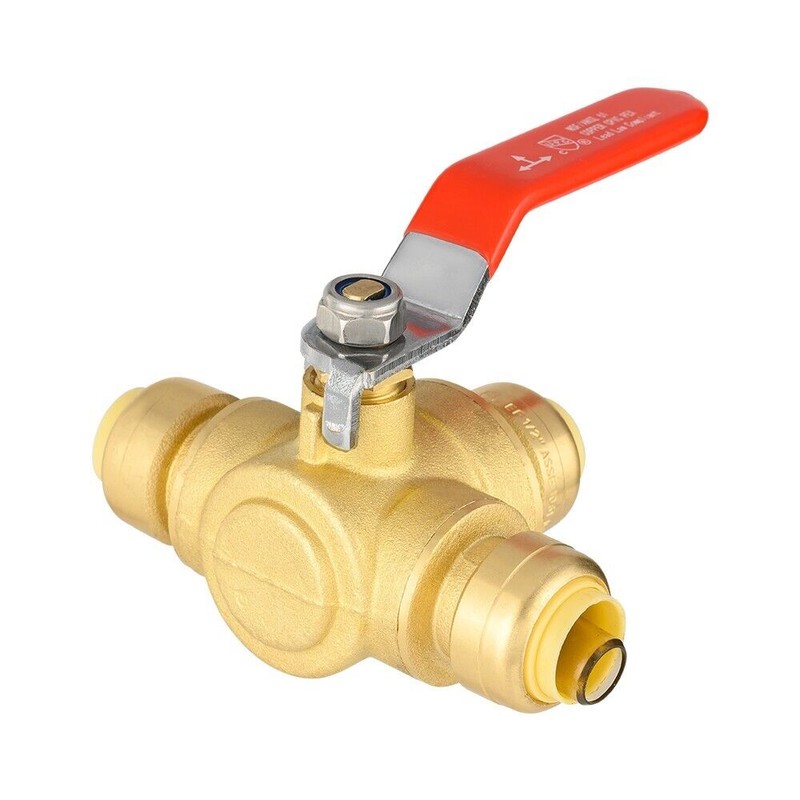 EFIELD 1/2" PUSH FIT 3 WAY BRASS BALL VALVE, FULL