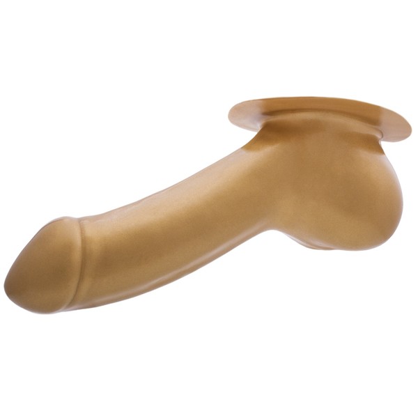 TOYLIE Adam Latex Sleeve Shaft Length: 13 cm Gold with Base Plate for Sticking to Latex Clothing - Sleeve with Scrotum and Pronounced Glans - Made in Germany