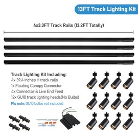 Hiiglxii 12-Light LED Track Lighting Kit with 13FT H Track Lighting Rails & Floating Canopy Connector, GU10 Track Light Kit, Modern Kitchen Track Lighting Fixtures Ceiling Spot Light, Black(No Bulbs)