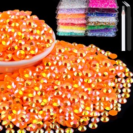 5000pcs 5mm Resin Rhinestones Bulk, Orange AB Flatback Round Jelly Rhinestones Bedazzling Non Hotfix Crystal Gems Large Quantity Wholesale for DIY Crafts Clothes Bottles Tumblers Face Makeup Manicure