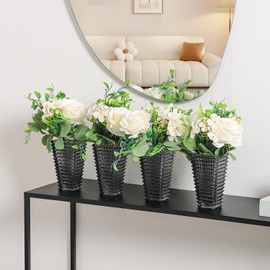 MCMCNCUIU Crystal Vases, Small Vases, Set of 4 Black Glass Vases, Flower Vases for Centerpieces, Modern Vases, Vintage Vases for Living Room, Bedroom, Kitchen, Dining Table, Shelf, Wedding, 6 Inches