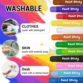 Hmeuest Paint Sticks for Kids, 12 Pack Vibrant Colours, Quick Drying, No Mess, Easy Clean Up, Multi-Surface, Perfect for Gift & Art Project for Children