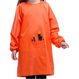 MESU Art Smock for Kids Colorful Painting Smock Children Artist Smock Waterproof Smock Full Coverage Long Sleeve Smock with Pocket Orange XL
