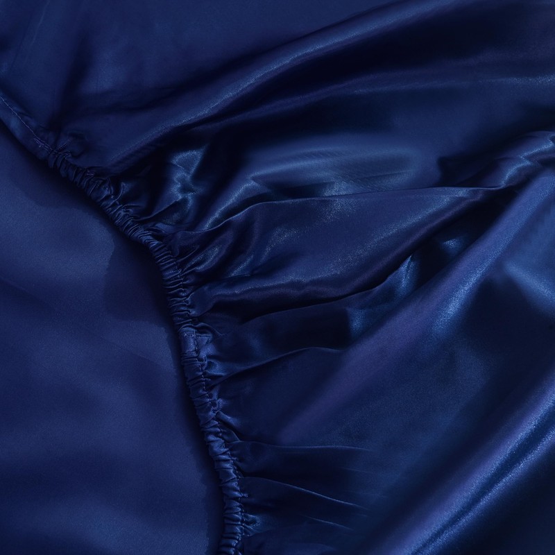 ROOEE Satin Silk Fitted Sheet with Pillowcase Set Breathable Soft