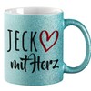 huuraa Glitzertasse Jeck mit Herz Geschenk Tasse Blau 330ml Jeck