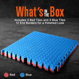 Thick Puzzle Exercise Mat, 6 Pcs EVA Foam Interlocking Tiles Protective Flooring for Gym Equipment and Cushion for Workouts, Durable Non-Skid Texture, Easy to Assemble, Red and Blue