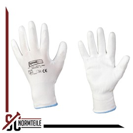 SC-Normteile Work gloves, protective gloves in white, size 8 (M) (1 pair), PU/polyester, fine knit, assembly gloves, white edition, CAT 2