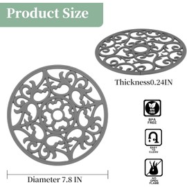 Hotsyang Silicone Trivets for Hot Dishes, Hot Pots and Pans, Modern Silicone Hot Pads for Kitchen, Multi-Use Intricately Carved Trivet Mat for Contertop, Green Round Pot Holders for Table Top Pack 6