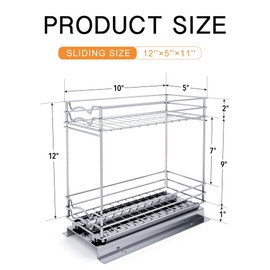 BBV Spice Rack Organizer, Double layer Seasoning Organizer for Cabinet Countertop, Kitchen, Pantry, Sliding Metal Chrome Spice Organization (5 inch)