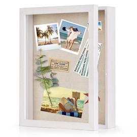 Love-KANKEI Shadow Box Frame 11x14 Shadow Box Display Case with Linen Back Memorabilia Awards Medals Photos Memory Box Rustic White
